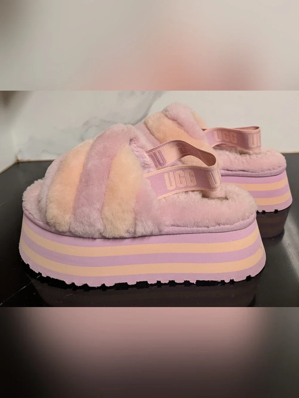 UGG Disco Stripe Slides Lavender/Cream Combo Size 9 Used Exc - Picture 6 of 12